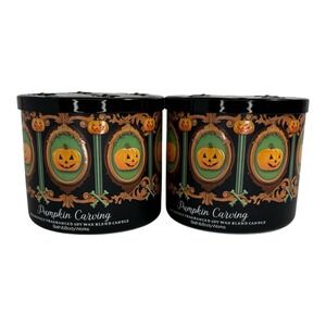 Bath & Body Works Pumpkin Carving 3-Wick Candles Halloween Fall Set of 2 BrSugar